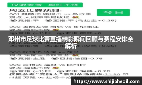邓州市足球比赛直播精彩瞬间回顾与赛程安排全解析
